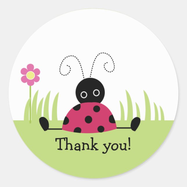 Adesivo Redondo Pequeno Ladybug Obrigado Favor Stickers (Frente)