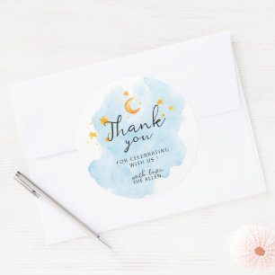 Adesivo Redondo Pequeno Leão é um menino de aquarela azul Obrigado