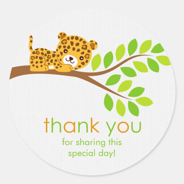 Adesivo Redondo Pequeno Leopardo Bonito Obrigado Sticker (Frente)