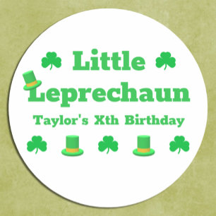 Adesivo Redondo Pequeno Leprechaun Birthday