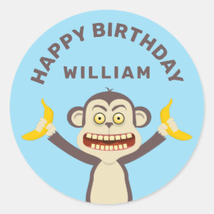 Adesivo Redondo Pequeno Macaco Clássico De Redonda