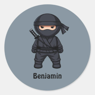Adesivo Redondo Pequeno Ninja Guerreiro em Cinza