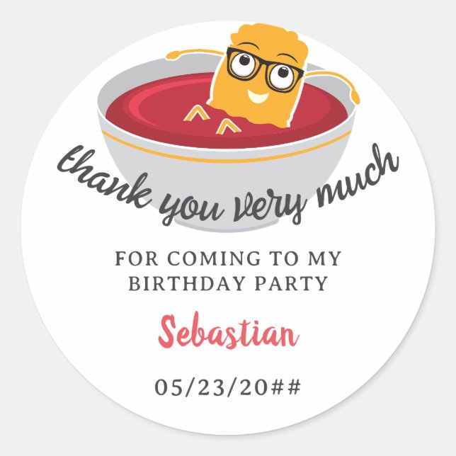 Adesivo Redondo Pequeno Nugget Qualquer Festa de aniversário De Cr (Frente)