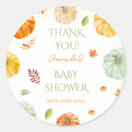 Adesivo Redondo Pequeno Outono de Abóbora Baby Shower Obrigado