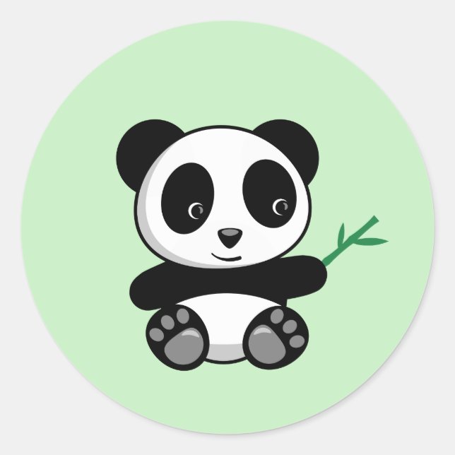 Adesivo Redondo Pequeno Panda Bonito com um Bambu Verde (Frente)