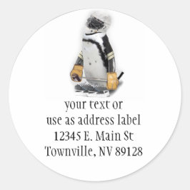 Adesivo Redondo Pequeno Pinguim Vestindo Hockey Gear