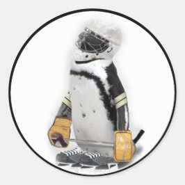 Adesivo Redondo Pequeno Pinguim Vestindo Hockey Gear