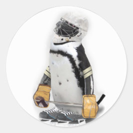 Adesivo Redondo Pequeno Pinguim Vestindo Hockey Gear