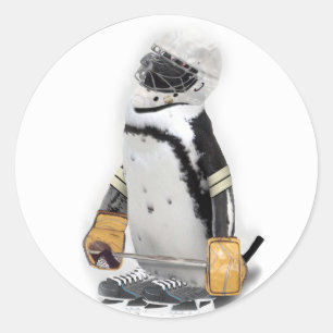 Adesivo Redondo Pequeno Pinguim Vestindo Hockey Gear