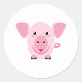 Adesivo Redondo Pequeno porco rosa feliz e fofo