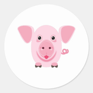 Adesivo Redondo Pequeno porco rosa feliz e fofo