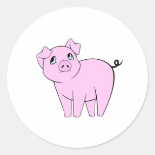 Adesivo Redondo Pequeno Porquinho (Porco Bebê) - Preto Rosa