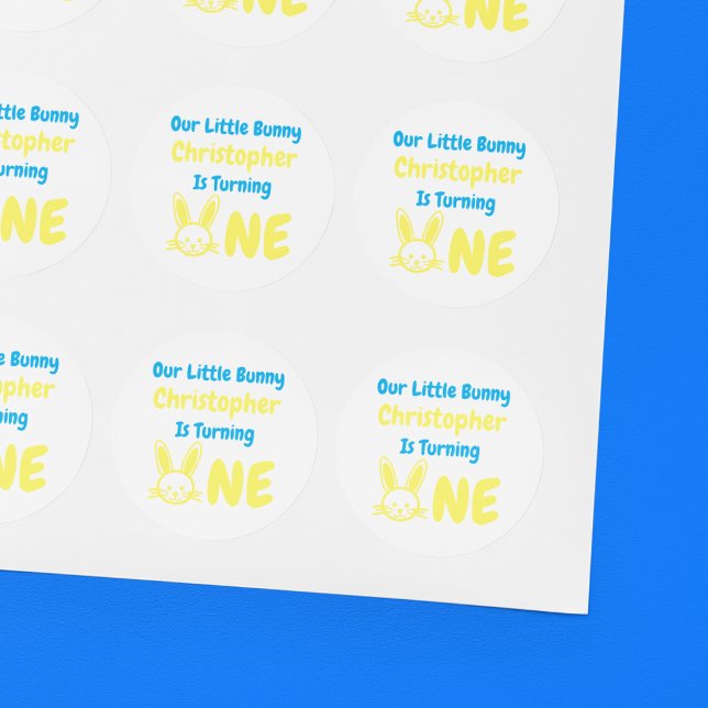 Adesivo Redondo Pequeno primeiro aniversario Bunny Boy (Criador carregado)