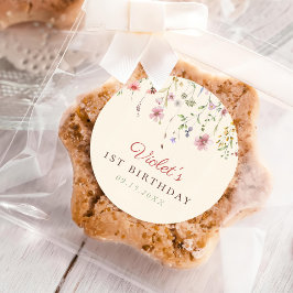 Adesivo Redondo Pequeno primeiro aniversario Flor de Flor Selvagem