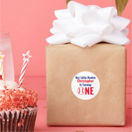 Adesivo Redondo Pequeno primeiro aniversario Rookie Baseball