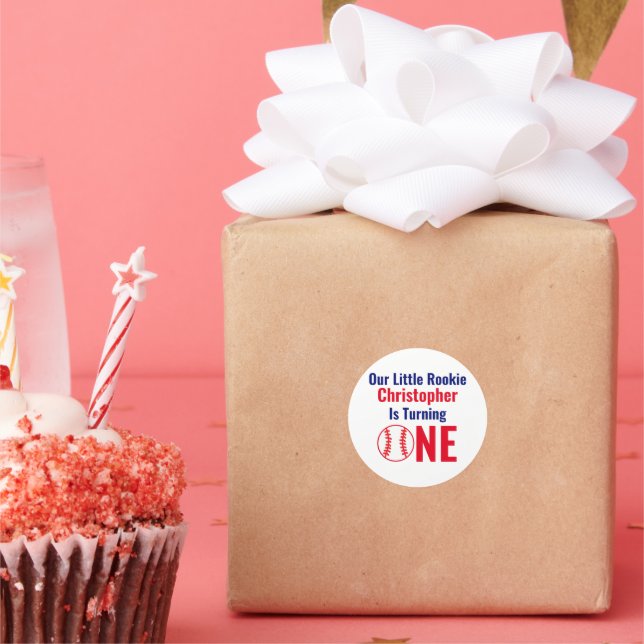 Adesivo Redondo Pequeno primeiro aniversario Rookie Baseball (Festa)