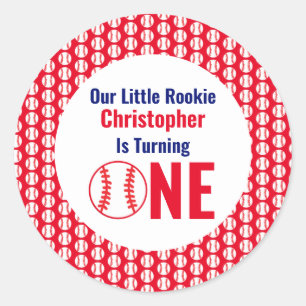Adesivo Redondo Pequeno primeiro aniversario Rookie Baseball