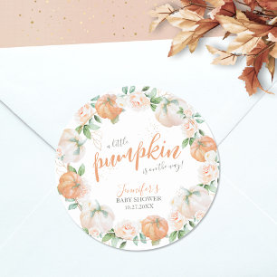 Adesivo Redondo Pequeno Pumpkin Autumn Watercolor Dourado Chá de f