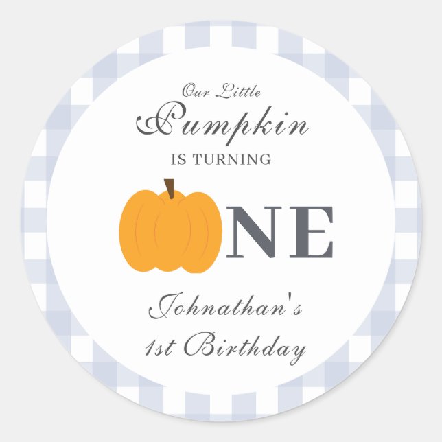 Adesivo Redondo Pequeno Pumpkin Caído Pastel Azul Primeiro Anivers (Frente)
