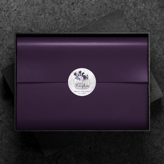 Adesivo Redondo Pequeno Pumpkin | Chá de fraldas Roxo Violeta (Criador carregado)