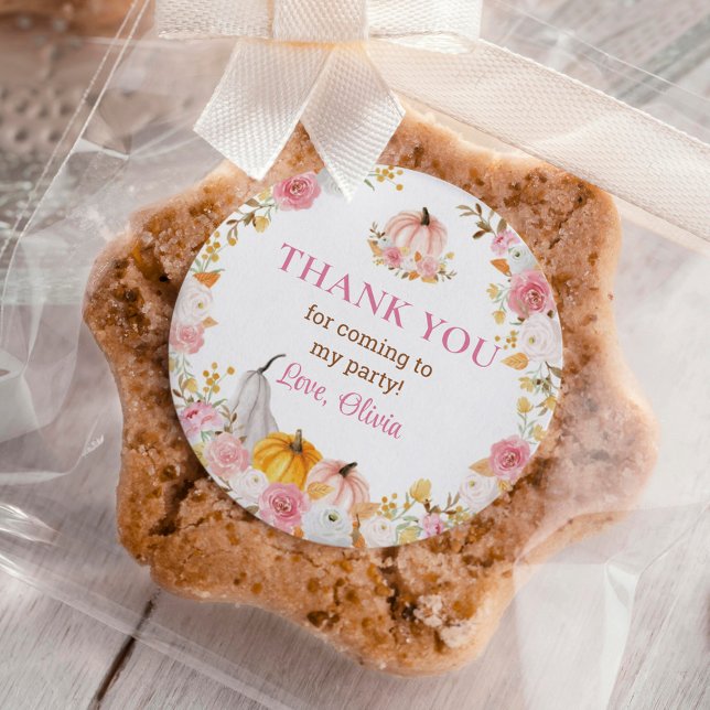 Adesivo Redondo Pequeno Pumpkin Pink Aniversário Clássico Redondo (Criador carregado)