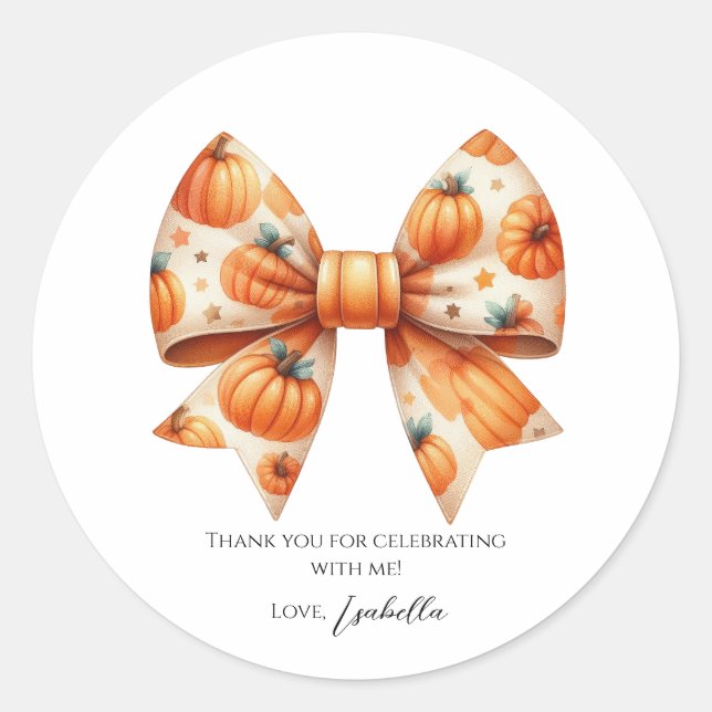 Adesivo Redondo Pequeno Pumpkin Primeiro Aniversário Vestido - Hal (Frente)