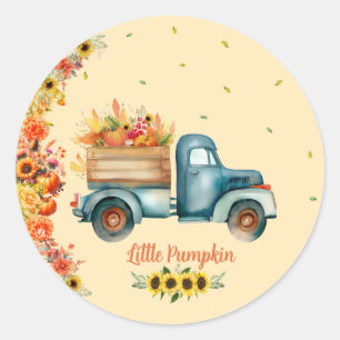 Adesivo Redondo Pequeno Pumpkin Watercolor Vintage Caminhão Floral