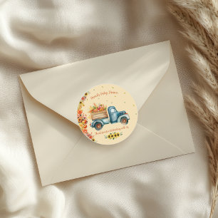 Adesivo Redondo Pequeno Pumpkin Watercolor Vintage Caminhão Floral