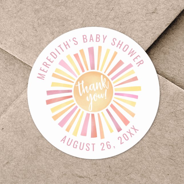 Adesivo Redondo Pequeno Raio De Sol Boho Chá De Bebê (Little Ray Of Sunshine Boho Baby Shower Classic Round Sticker)
