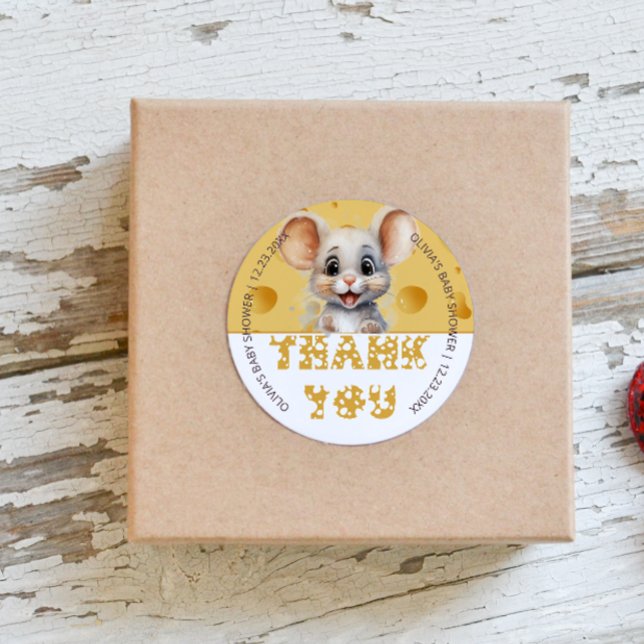 Adesivo Redondo Pequeno rato no Chá de fraldas de queijo (Criador carregado)