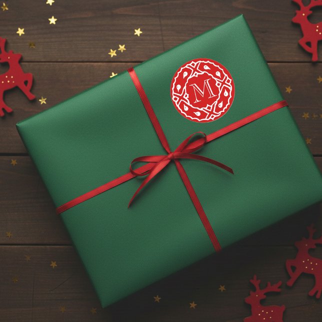 Adesivo Redondo Pequeno selo de envelope de Natal com monograma de (Elegant Christmas gift sticker with monogram)