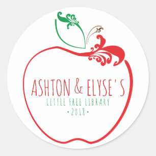 Adesivo Redondo pequeno selo de maçã florescente de biblioteca liv