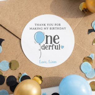 Adesivo Redondo Pequeno Sr. Onederful Balão de Aniversário Obrigad
