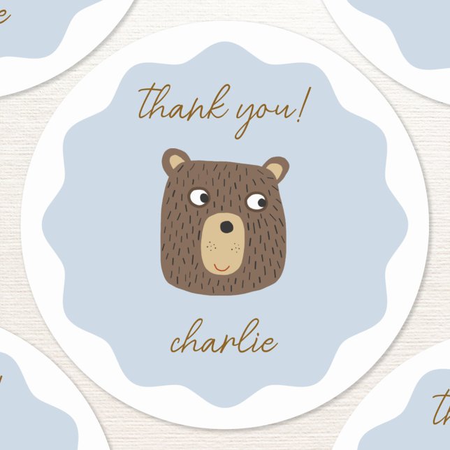 Adesivo Redondo Pequeno Urso Personalizado Obrigado (Fun adorable little teddy bear cub personalized thank you sticker)