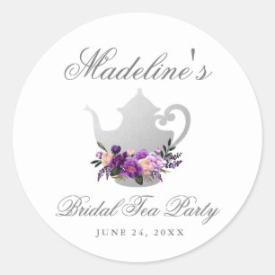 Adesivo Redondo Pequeno violeta roxo do chá de panela do tea part