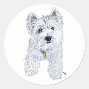 Adesivo Redondo Pequeno Westie Curioso