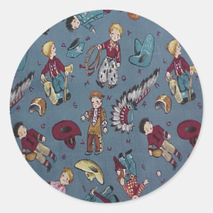 Adesivo Redondo Pequenos Cowboys se divertem