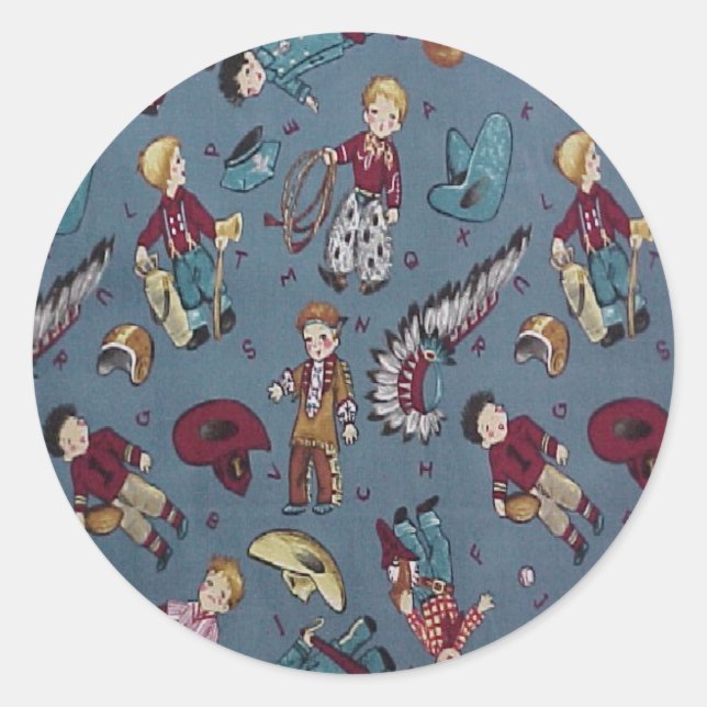 Adesivo Redondo Pequenos Cowboys se divertem (Frente)