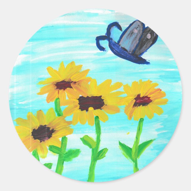 Adesivo Redondo Pequenos e bonito Girassóis (Frente)