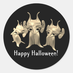 Adesivo Redondo Pequenos marcianos, Feliz Halloween, personalizado