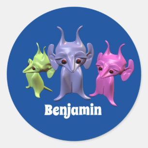 Adesivo Redondo Pequenos marcianos, personalizados para crianças.