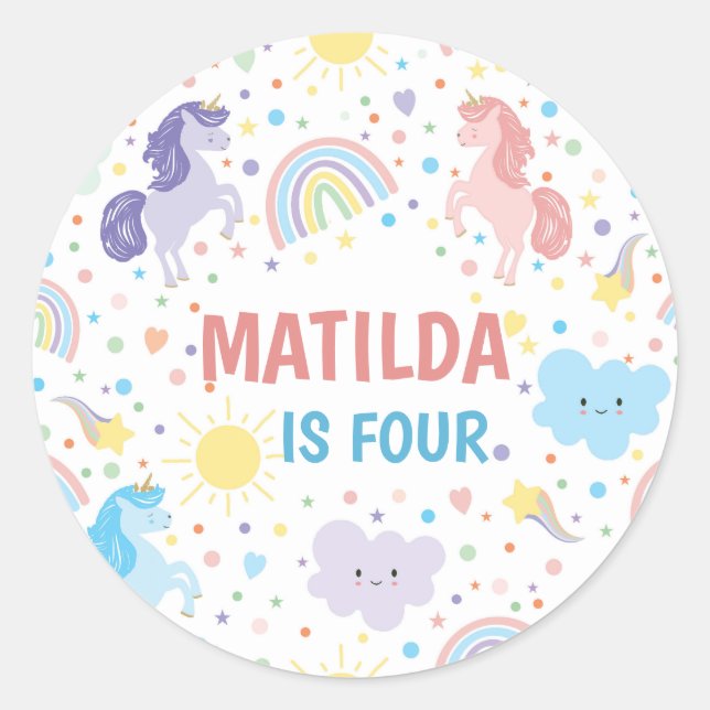 Adesivo Redondo Pequenos Unicórnios Redondos bonito (Frente)
