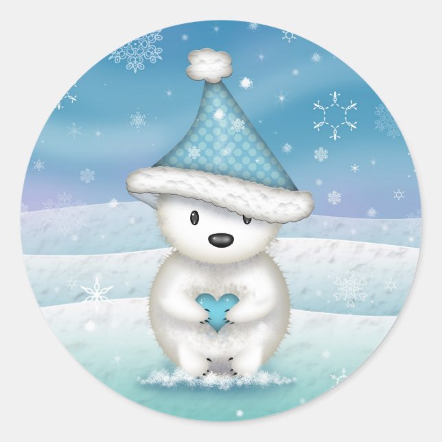 Adesivo Redondo Pequenos Vinhetas Polares Bonitos (Frente)