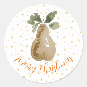 Adesivo Redondo Pera de Aquarela com Vinheta de Natal pintada