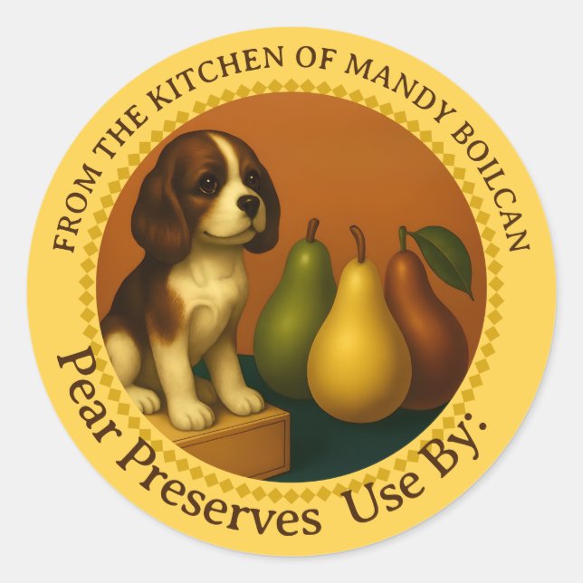 Adesivo Redondo Peras vegetais provenientes da cozinha do rótulo d (Frente)