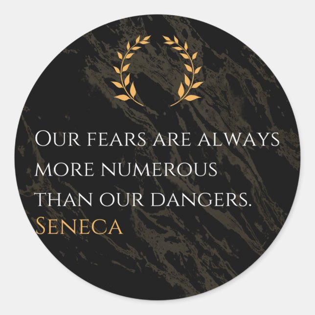 Adesivo Redondo Percepção do Seneca: Medos comparados aos perigos  (Frente)