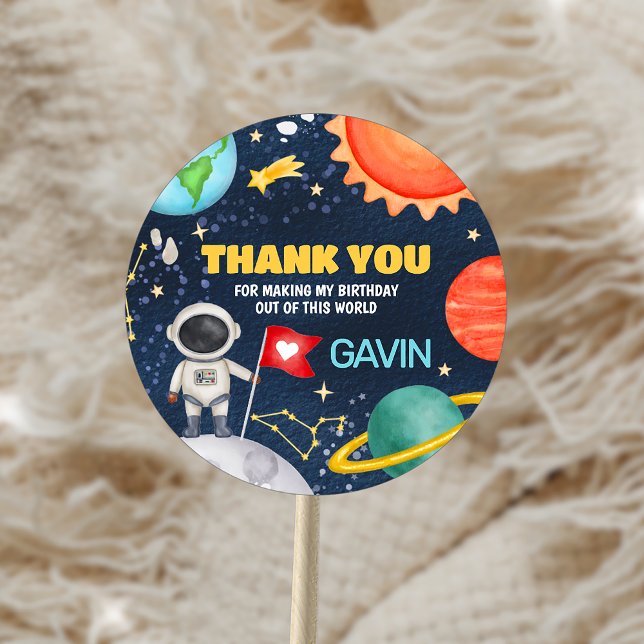 Adesivo Redondo Percorra a Festa de aniversário do espaço externo  (Trip Around the Sun Outer Space Birthday Party Sticker)