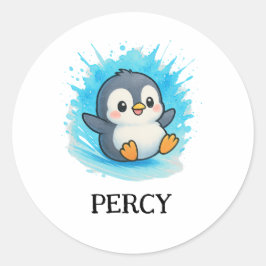 Adesivo Redondo Percy Penguin Sticker - Rótulo de Nome Animal Cujo