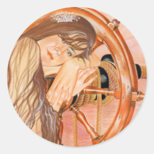 Adesivo Redondo Perdida no Sea Mermaid Sticker