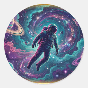 Adesivo Redondo Perdido na Nebulosa — Arte Espacial de Astronauta